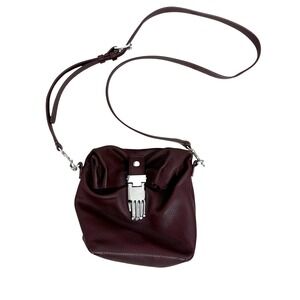 Opening Ceremony Hand Clasp Crossbody Bag Burgundy Pebbled Leather Nokki